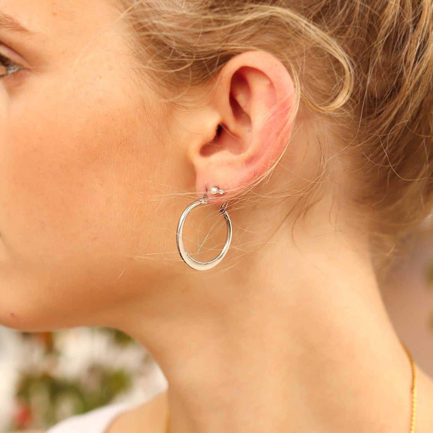 Stainless Steel Flat Oval Tube Hoop Earrings