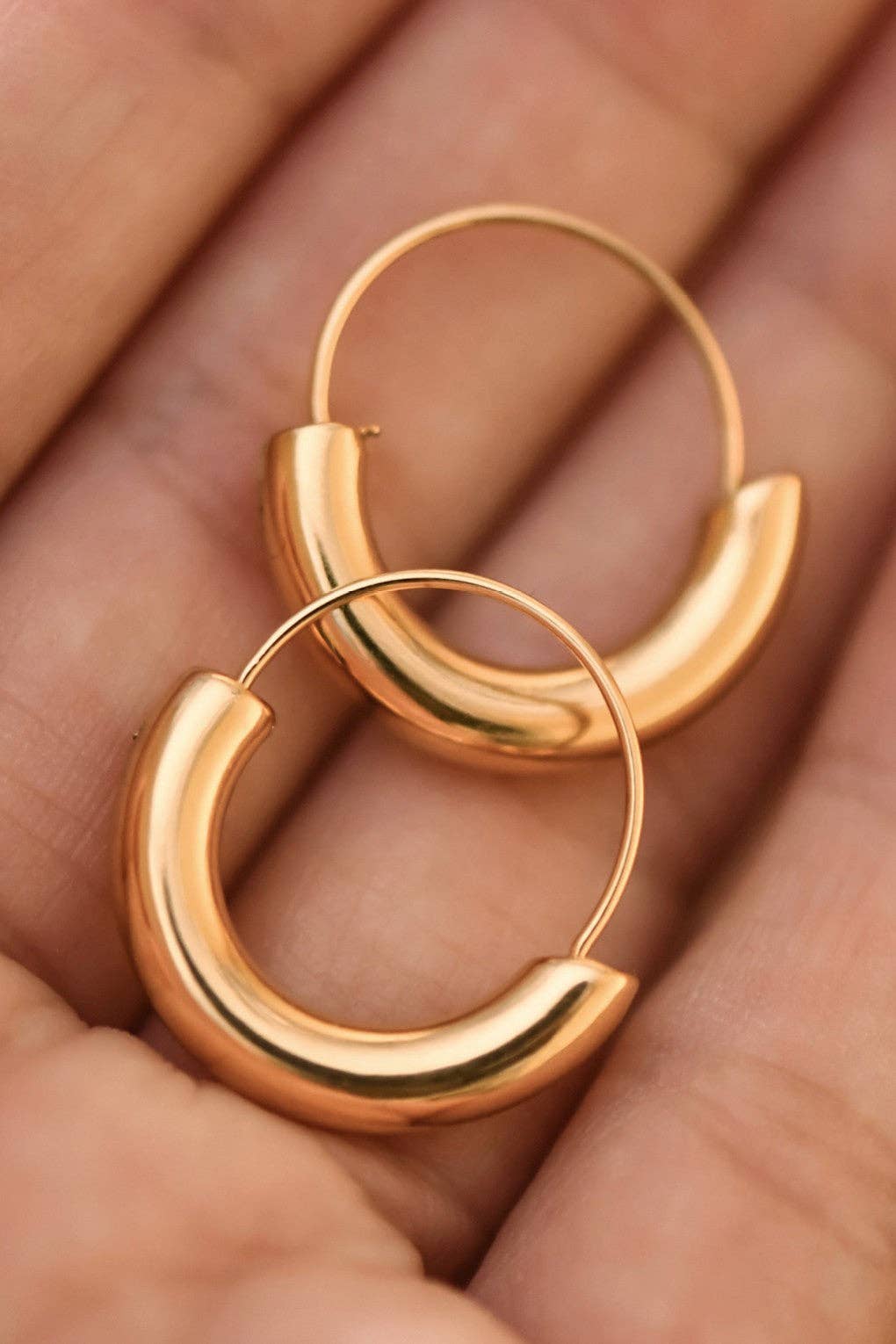 18K Gold Plated Waterproof Stainless Steel Hoop Earrings - 7770