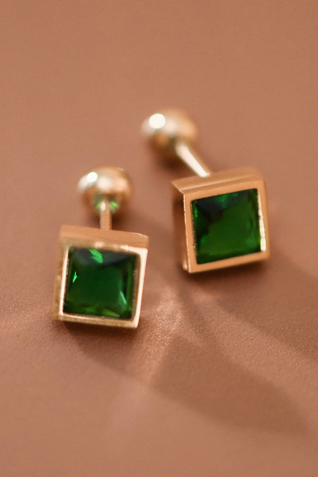 18K Gold Plated Stainless Steel Green Crystal Studs - 7998