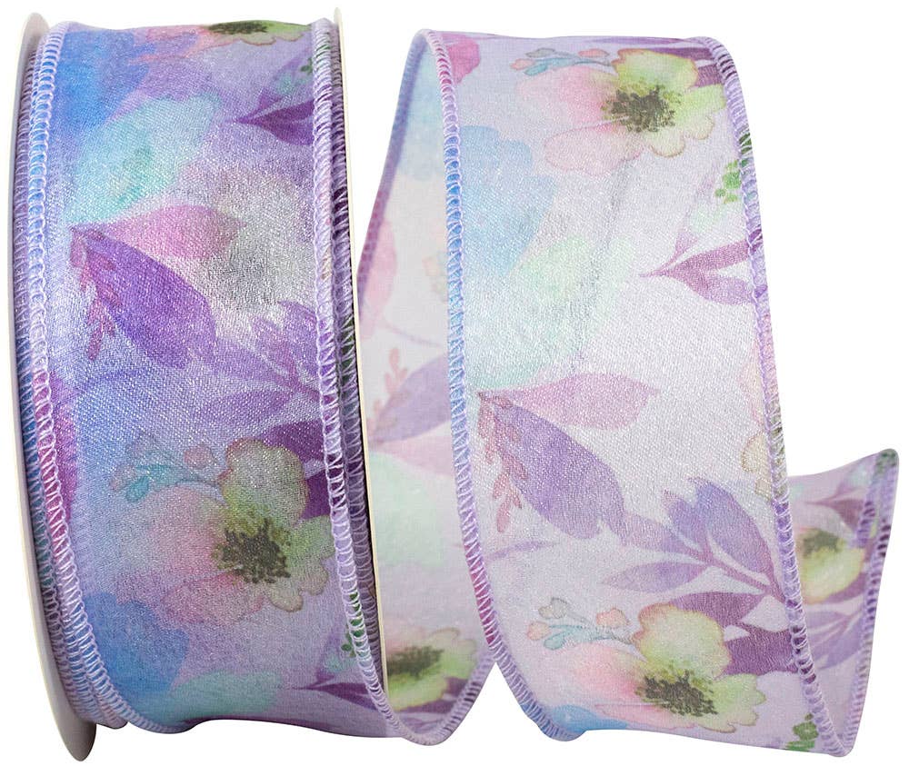 Floral Sheer Lavanda Wired Edge, Lavender, 1.5 In