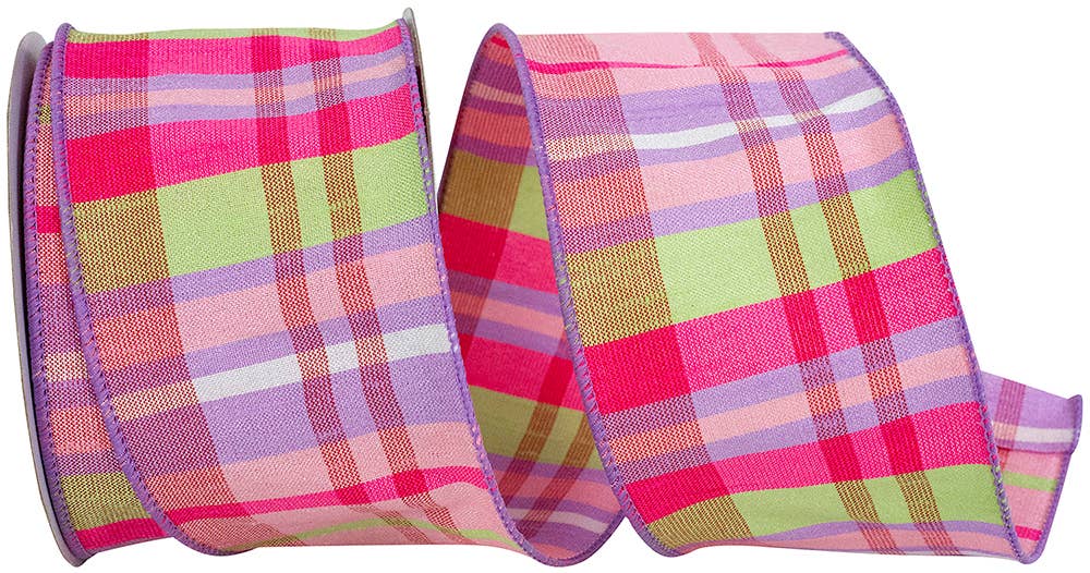 Pastel Dupioni Plaid Bright Wired Edge, 2-1/2 In, 10 Yards