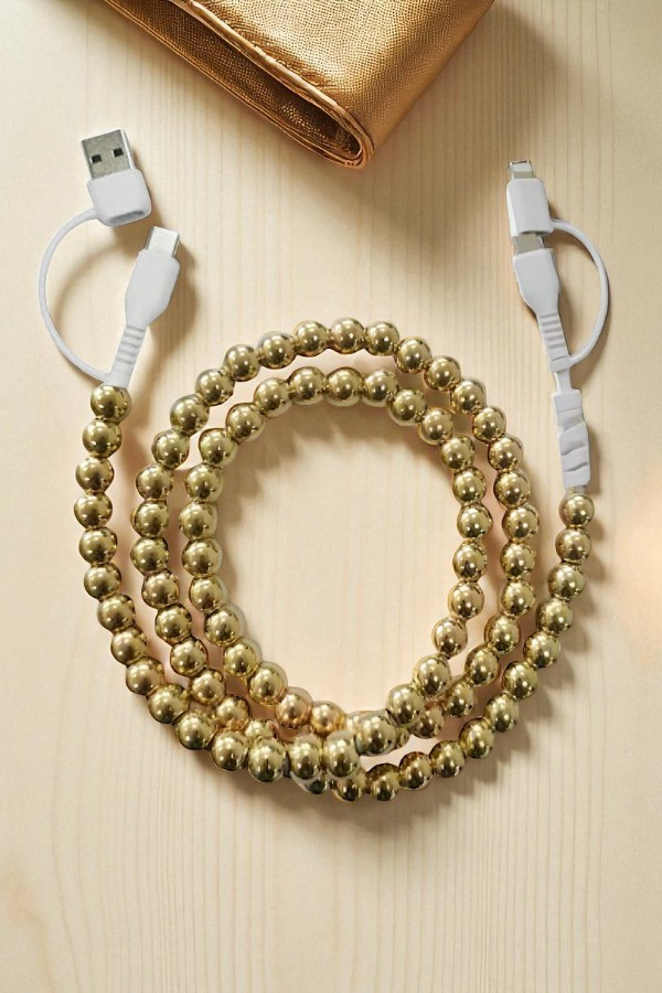Updated Gold Beaded Cord Phone Charger