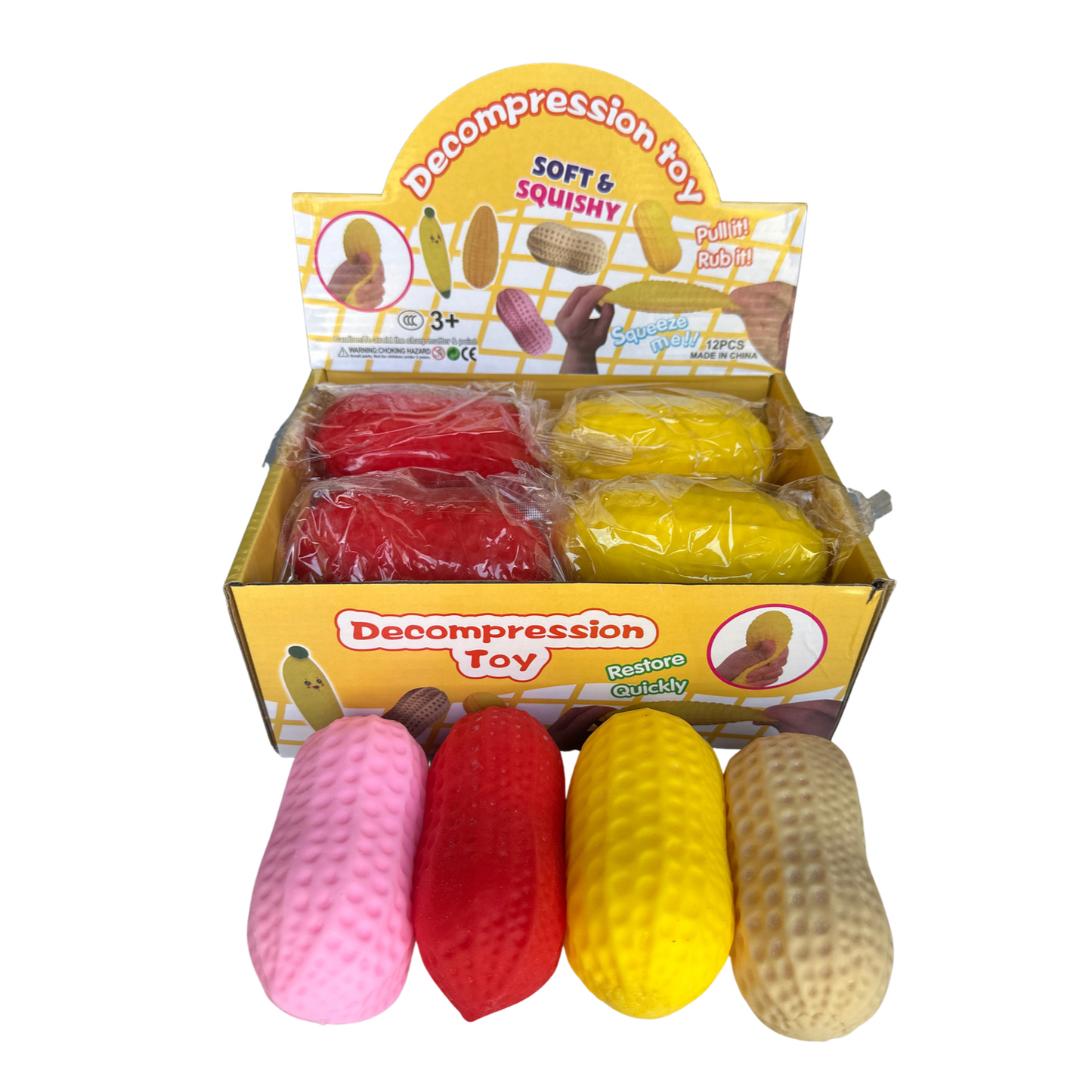 Ultra Squishy Peanut Stress Toy – Assorted Colors 12 Piece Display MSDS2