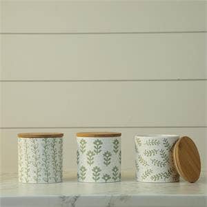 Leafy Green Stoneware Canisters