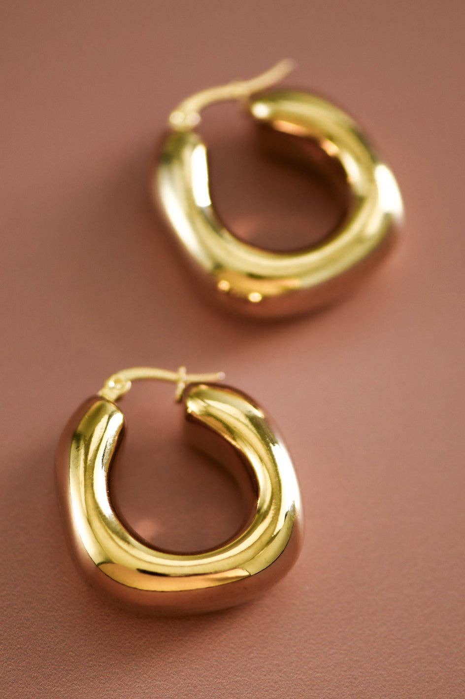 18K Gold Plated Waterproof Stainless Steel Hoop Earrings - 7367