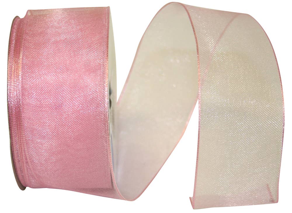 Elegant Woven Sheer Wired Edge, Pink, 1-1/2 In, 25 Yards