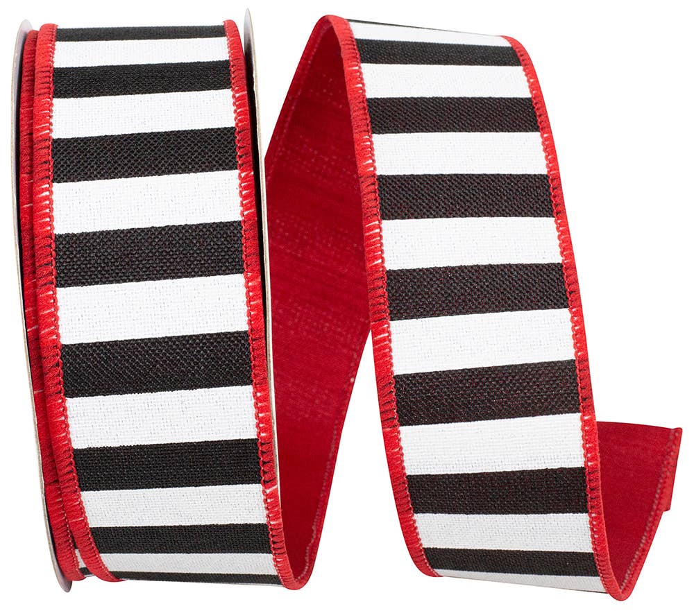 Cabana Stripe Dupioni Backing Wired Edge, Black/white/red