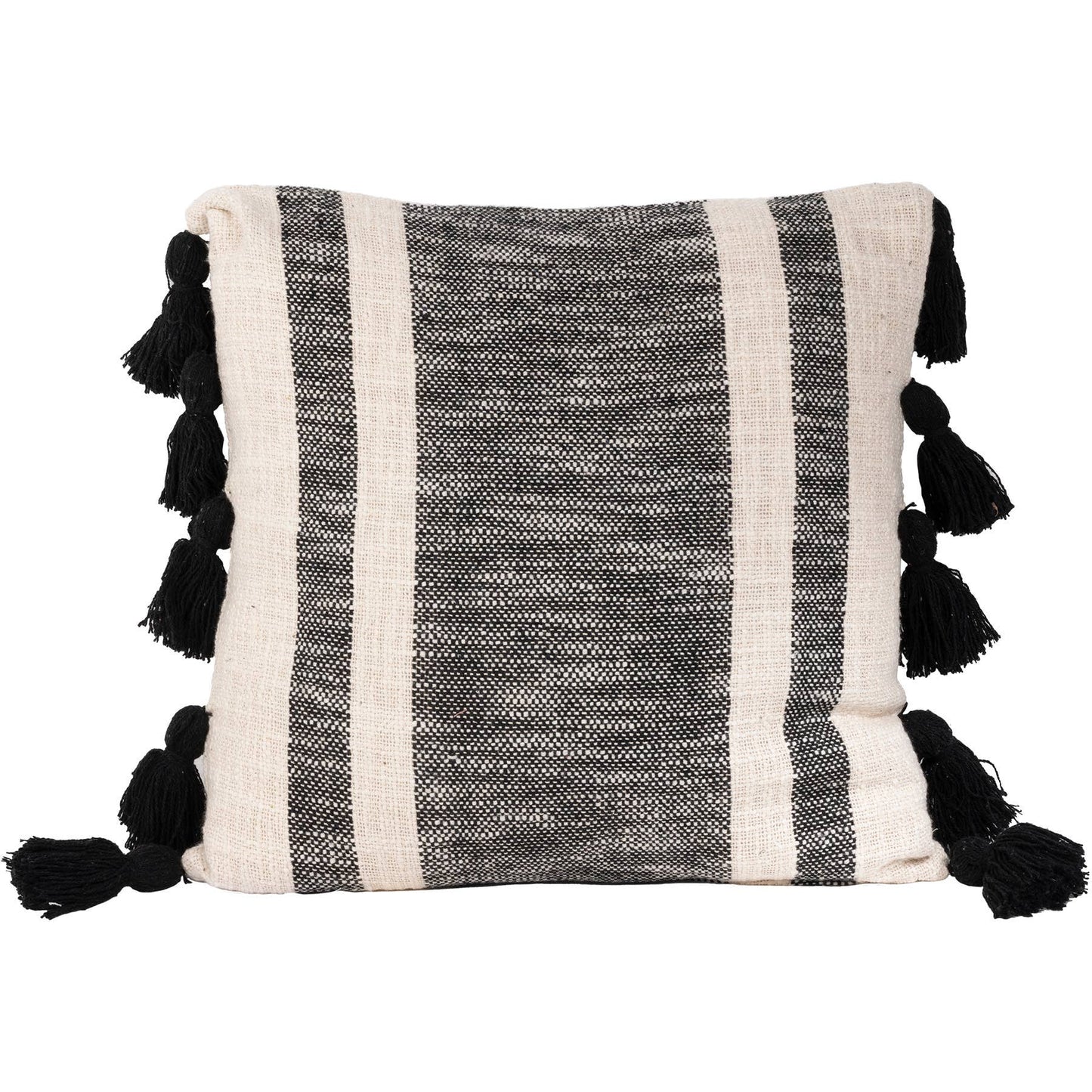 Black Striped Square Tassel Pillow - 18" X18"