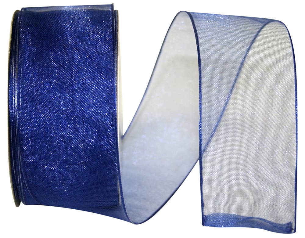 Elegant Woven Sheer Wired Edge, Royal, 1-1/2 In, 25 Yards