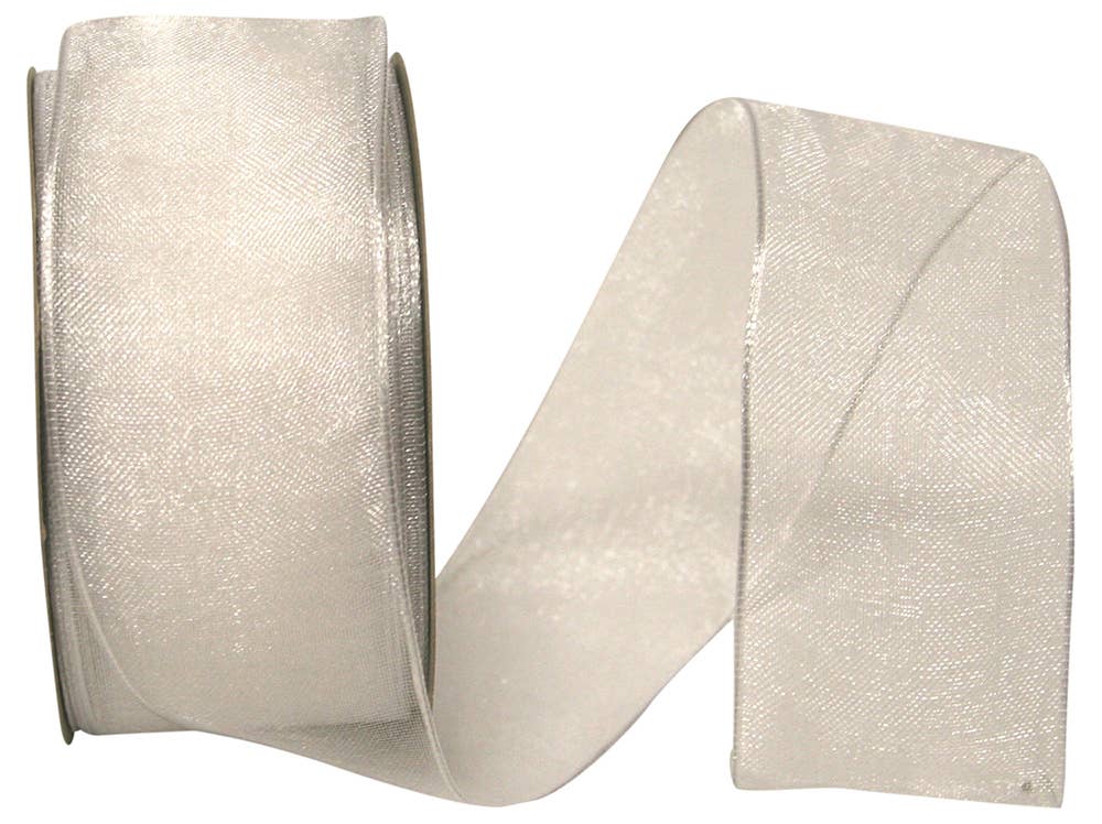 Elegant Woven Sheer Wired Edge, White, 1-1/2 In, 25 Yards