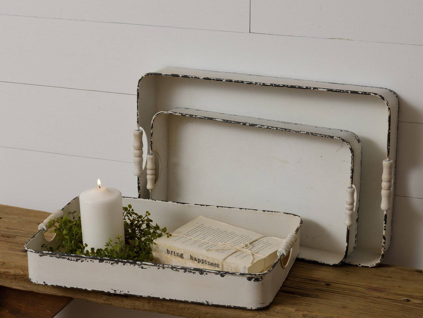 Distressed White Metal Tray