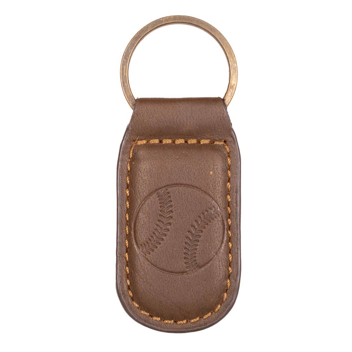 Baseball Leather Embossed Keychain Dark Brown 1.35x2.55
