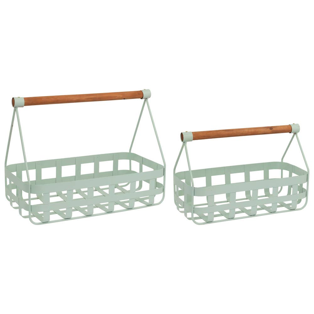 Sage Metal & Wood Gathering Baskets Set of 2
