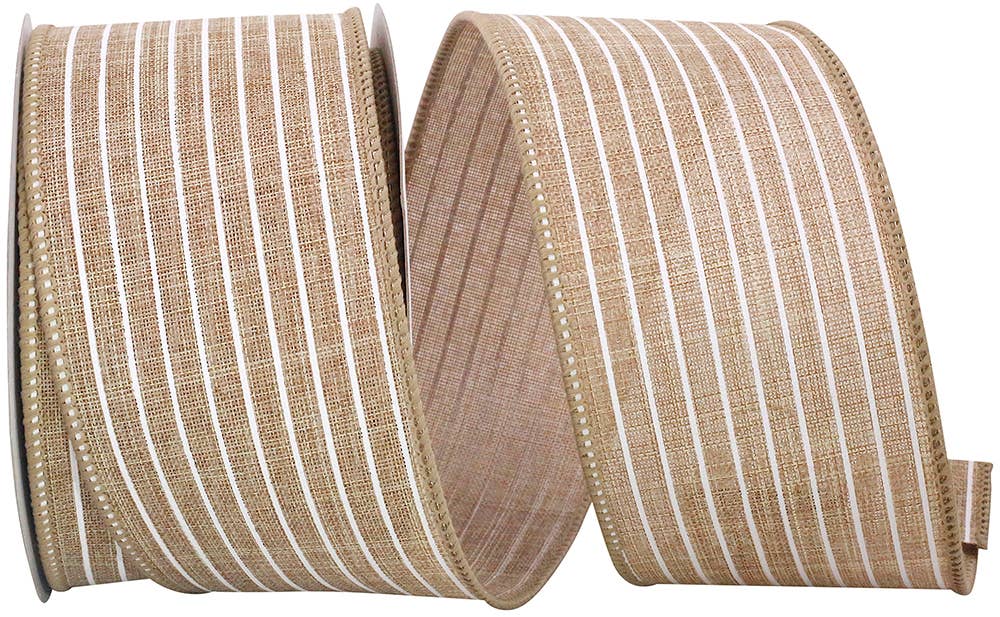 Thin Stripe Linen Solid Wired Edge, 2-1/2 In, 10 Yards