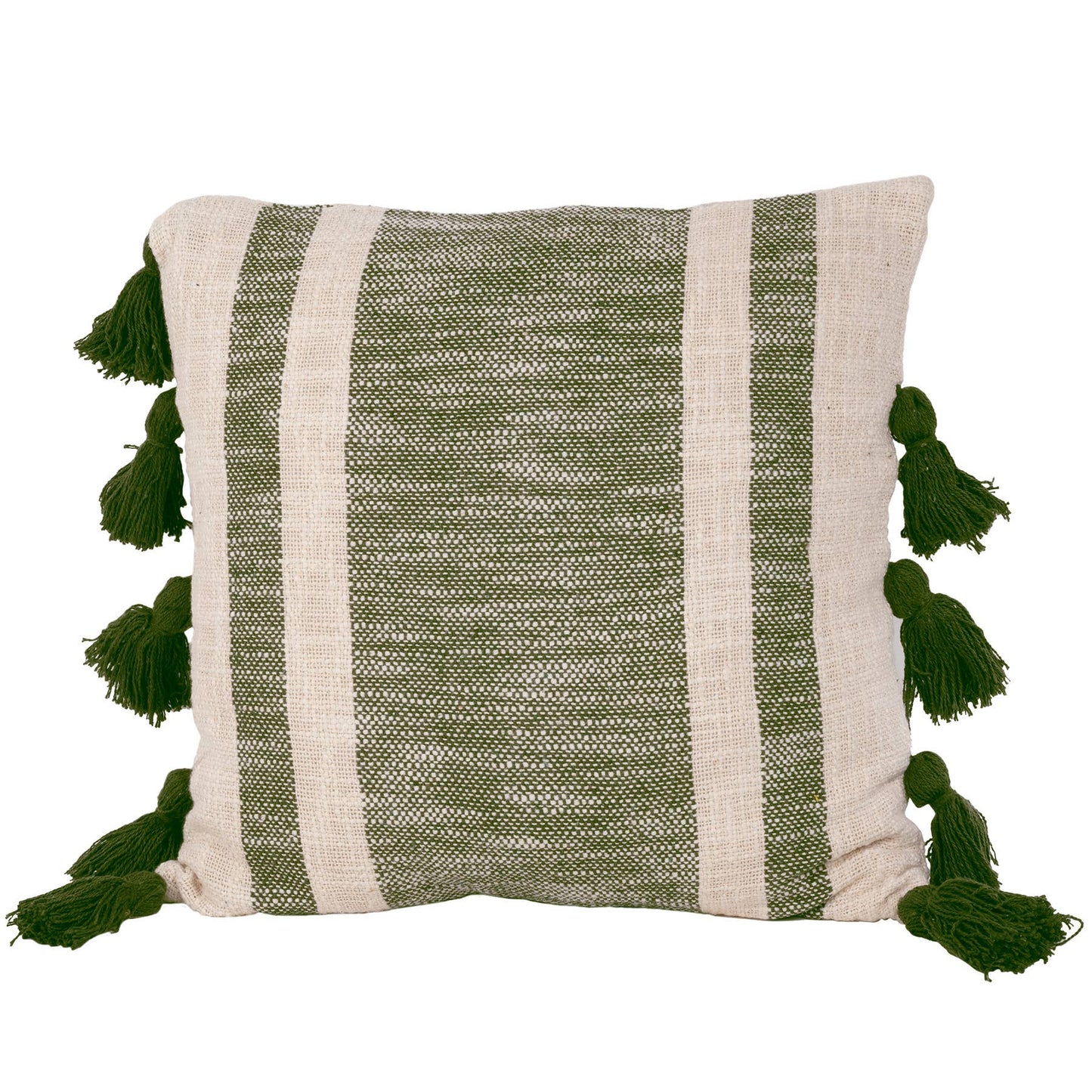 Green Striped Square Tassel Pillow - 18" X18"