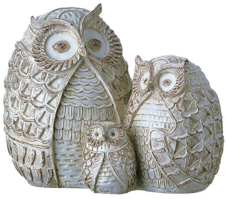 Off-white Resin Owl Family Figure
