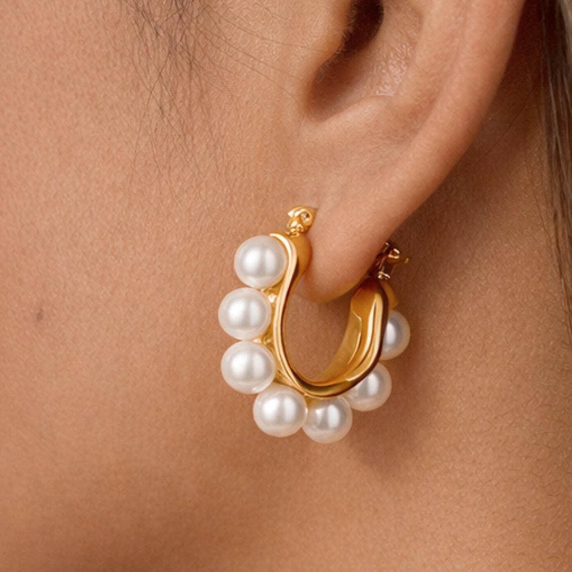 18K Gold Plated Waterproof Stainless Steel Hoop Earrings - 7019