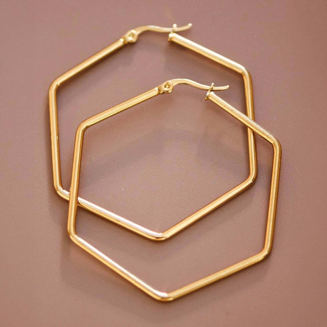 18K Gold Plated Waterproof Stainless Steel Hoop Earrings - 7151