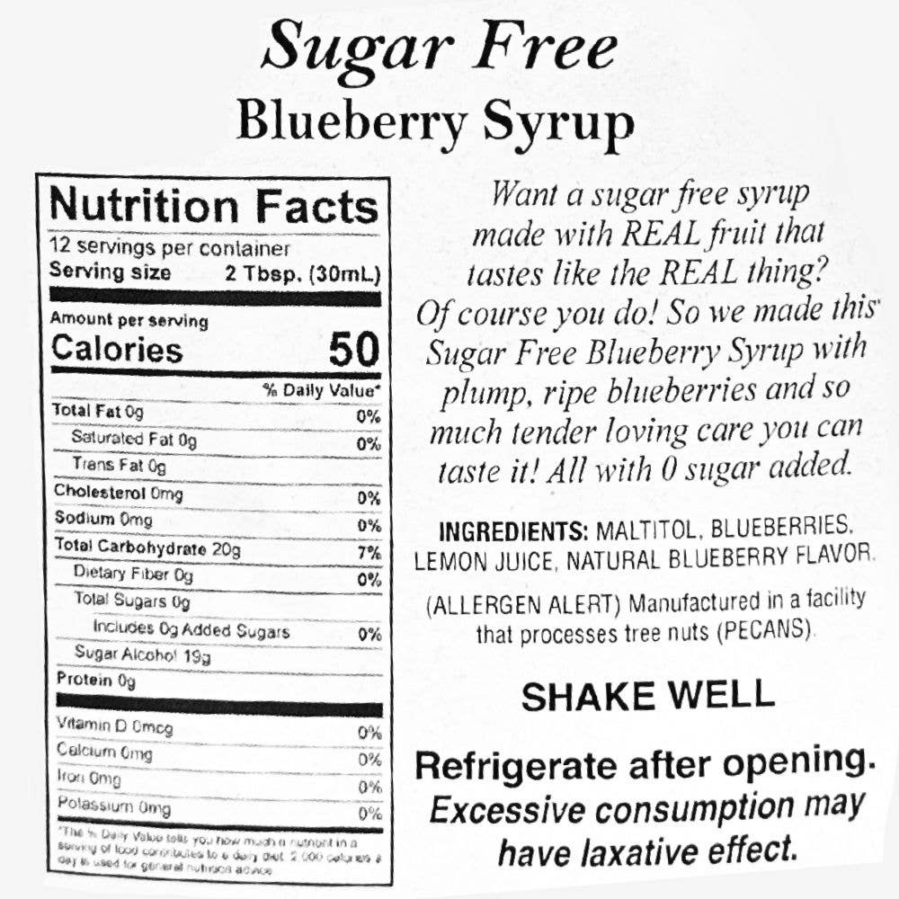 Sugar Free Blueberry Syrup, 12 Fl. oz. Glass Bottle
