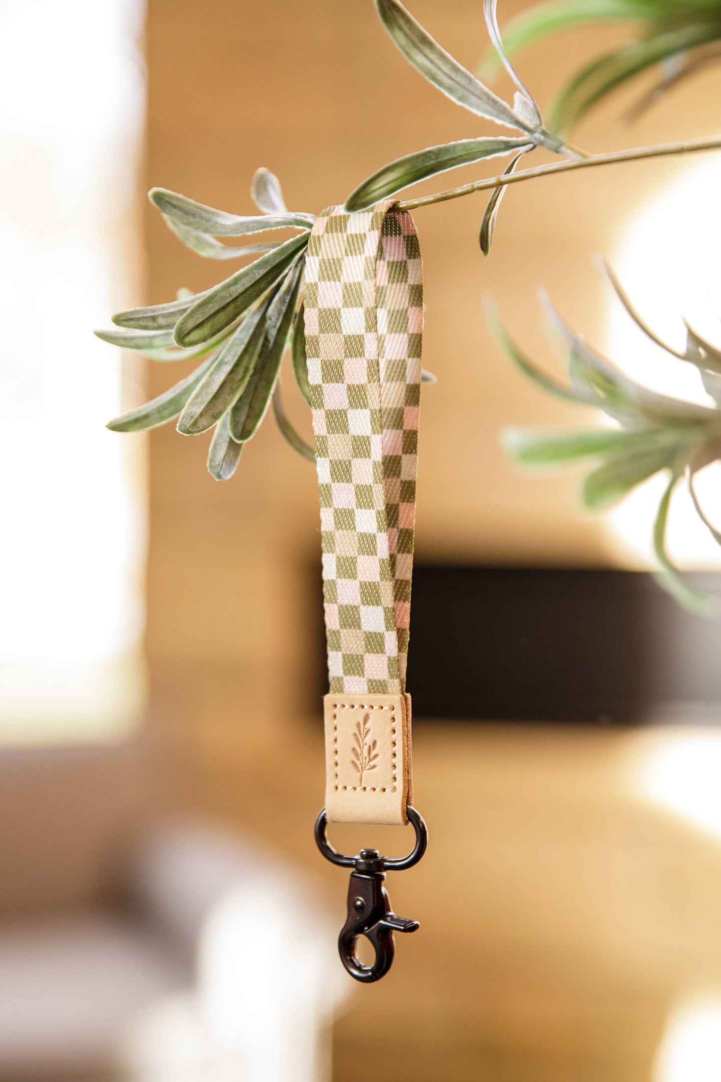Wristlet Keychain, Wrist Lanyard, Green Multi Checkered
