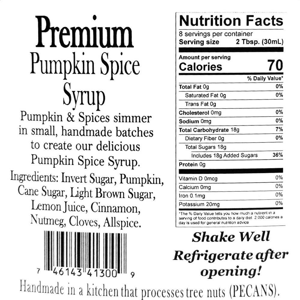 Pumpkin Spice Syrup, Non-GMO, 8 Fl. oz. Glass Bottle