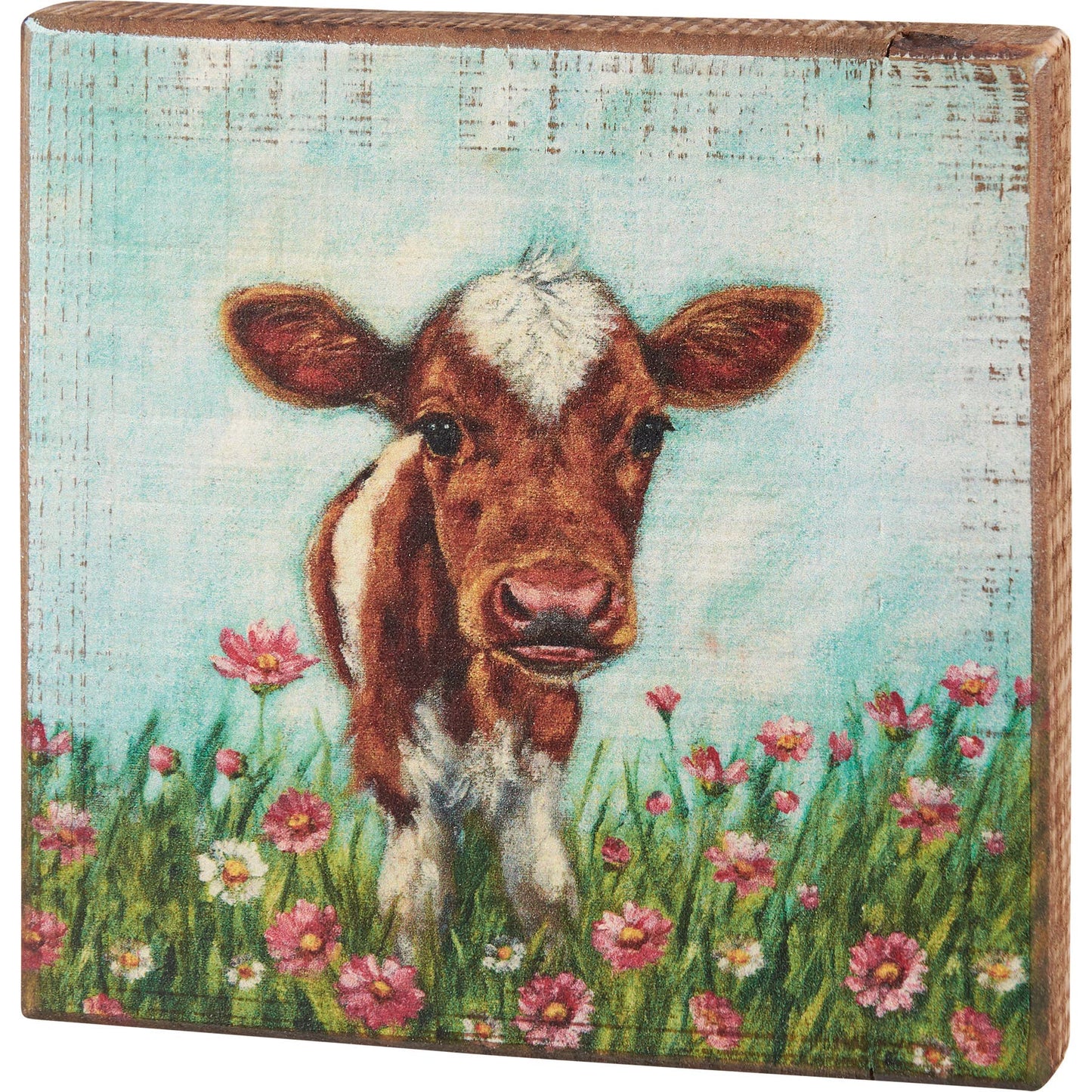 Calf In Flowers Block Sign