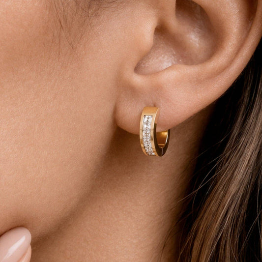 18K Gold Plated Waterproof Stainless Steel Hoop Earrings - 7112