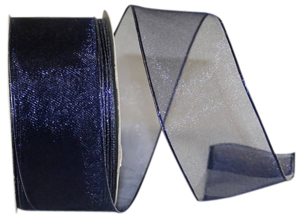 Elegant Woven Sheer Wired Edge, Navy, 1-1/2 In, 25 Yards
