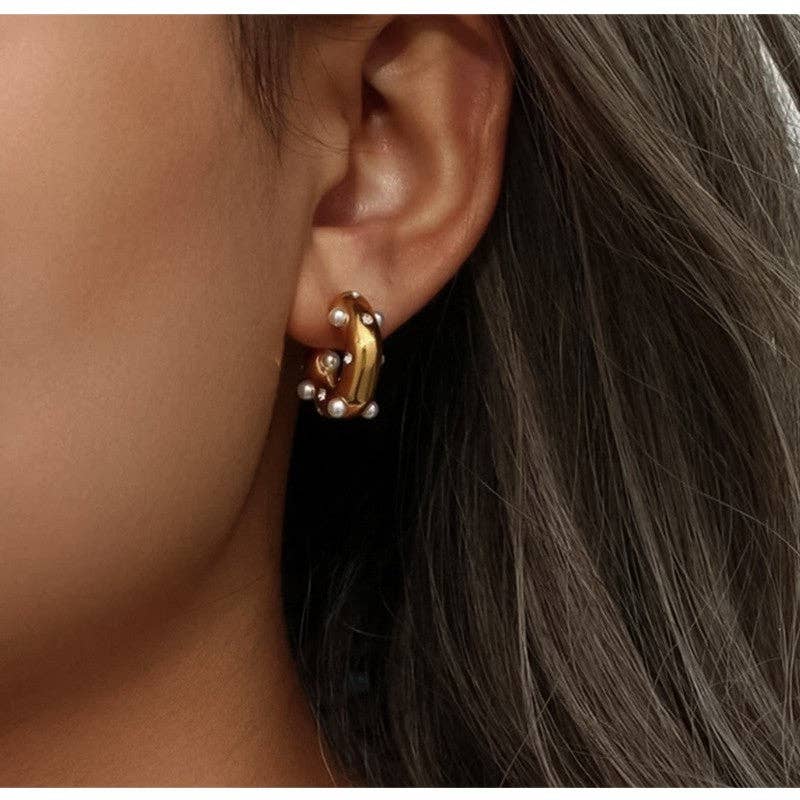18K Gold Plated Waterproof Stainless Steel Hoop Earrings - 7018