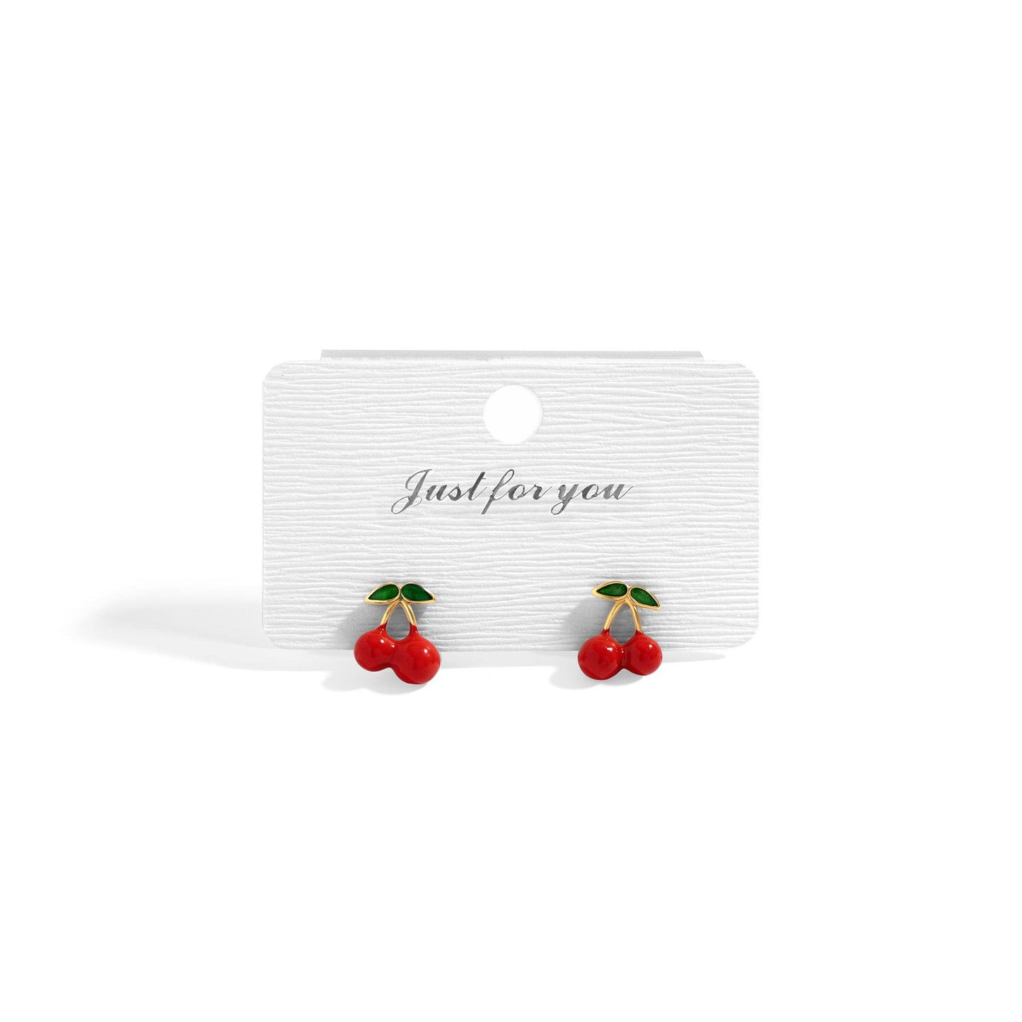 18K Gold PVD Stainless Steel Red Cherry Stud Earrings