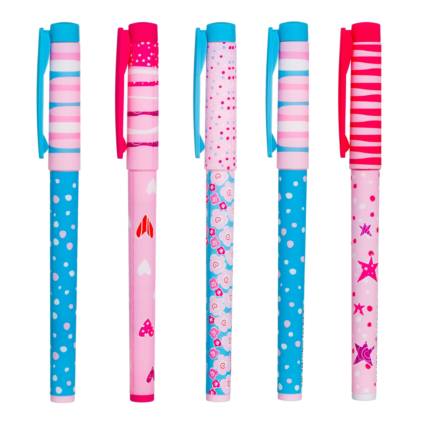 5-Pack Pen Set: Roses, Dots, Hearts, Stars