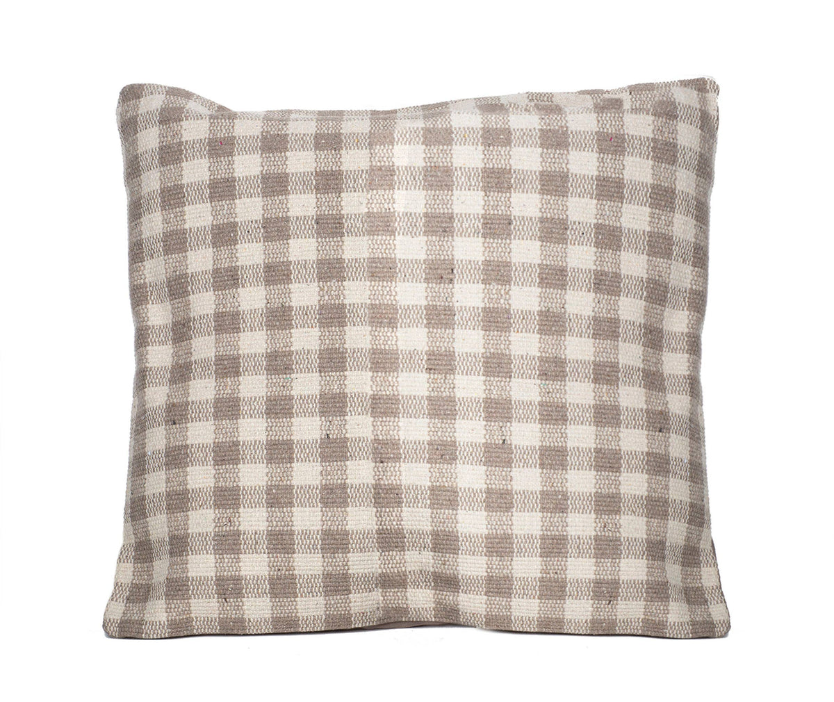 Recycled Woven Cotton Square Pillow, Checkered - Beige