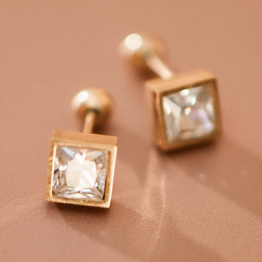 18K Gold Plated Stainless Steel Clear Crystal Studs - 7997