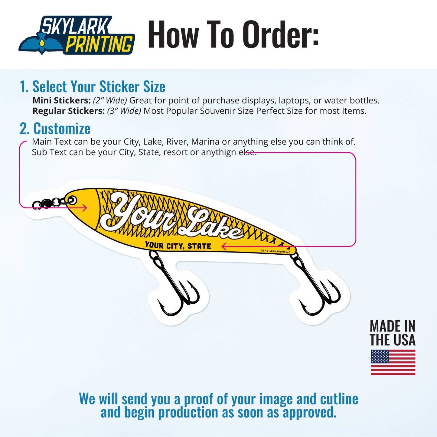 Fishing Lure Souvenir Sticker with Your City, Beach or State