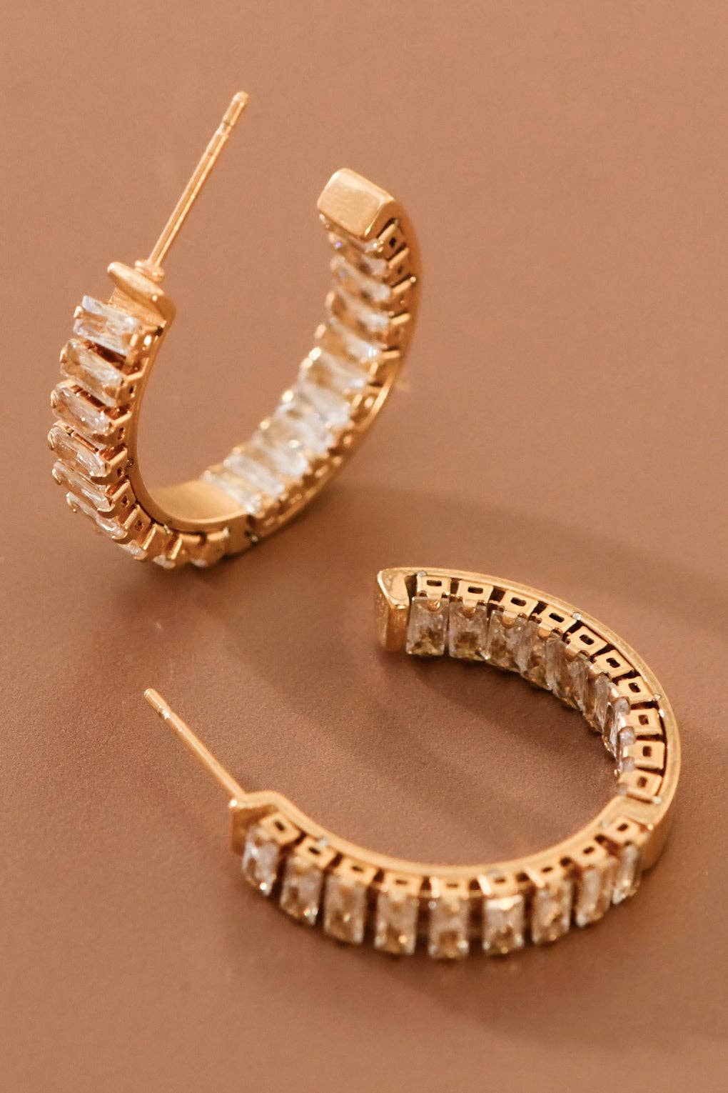 18K Gold Plated Stainless Steel Rhinestone Hoop Earrings - 7983