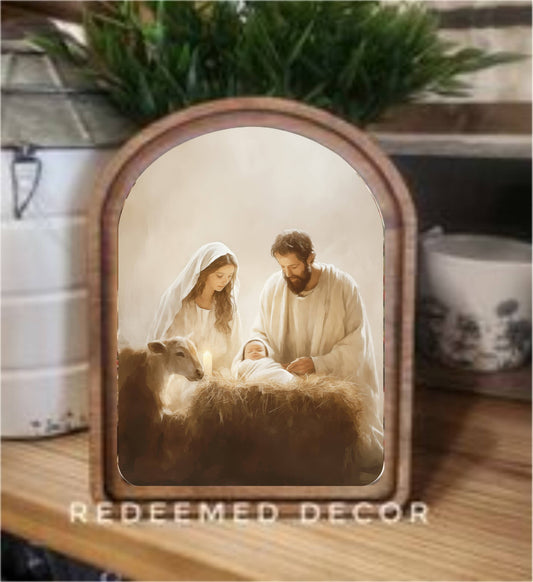 Arch Top Nativity Framed Art
