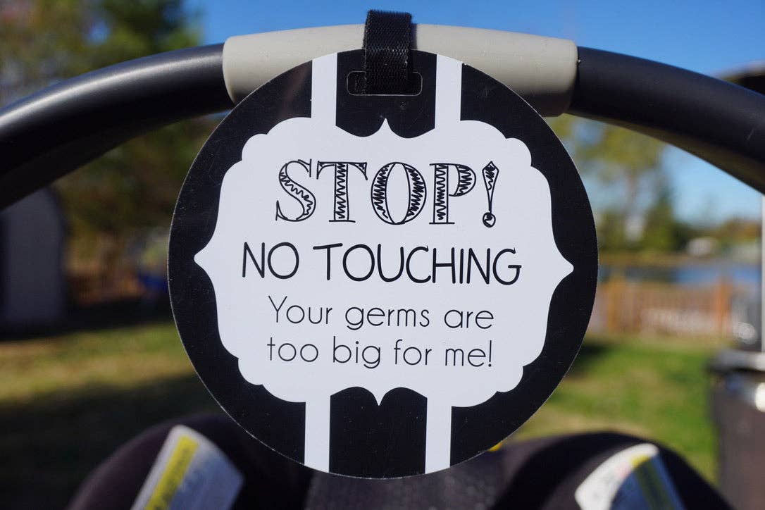 Black and White No Touching Baby Car Seat Sign Tag