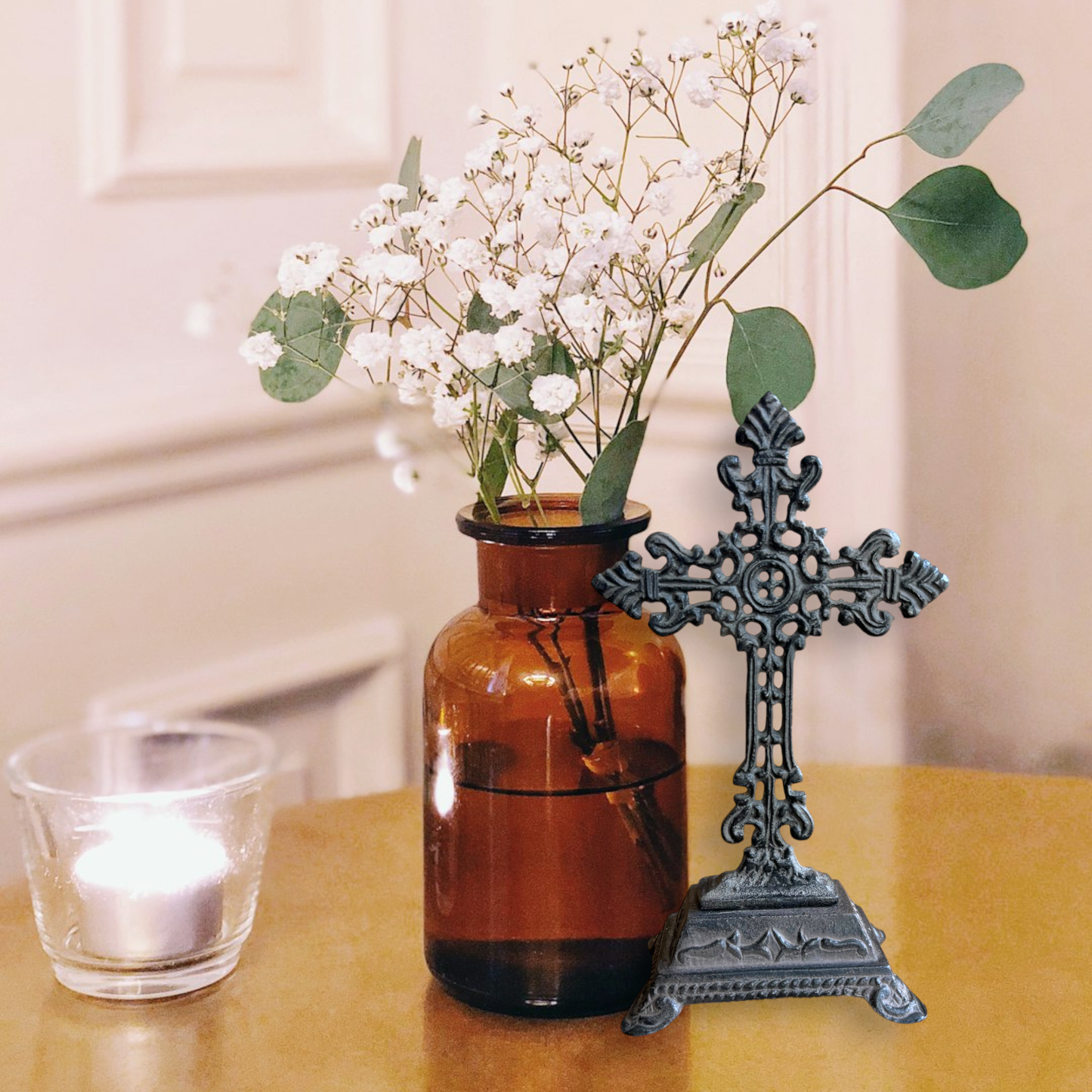 Cast Iron Fleur-de-Lis Design Table Cross/Pedestal Base