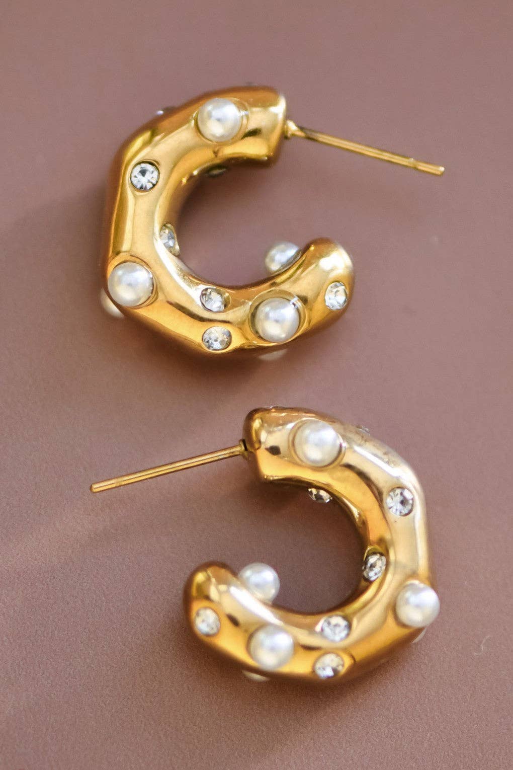 18K Gold Plated Waterproof Stainless Steel Hoop Earrings - 7018