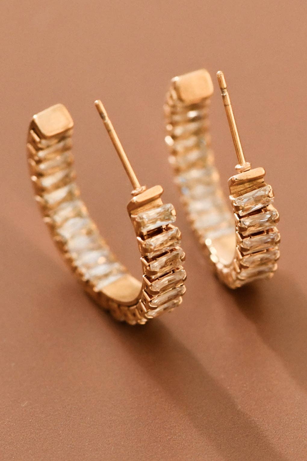 18K Gold Plated Stainless Steel Rhinestone Hoop Earrings - 7983