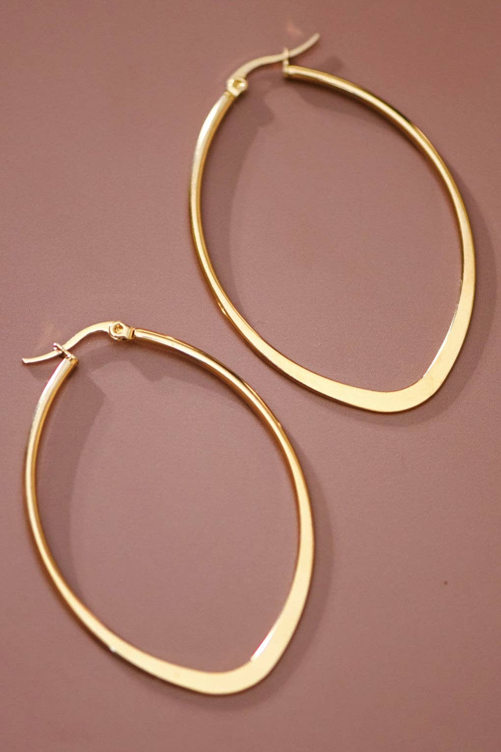 18K Gold Plated Waterproof Stainless Steel Hoop Earrings - 7534