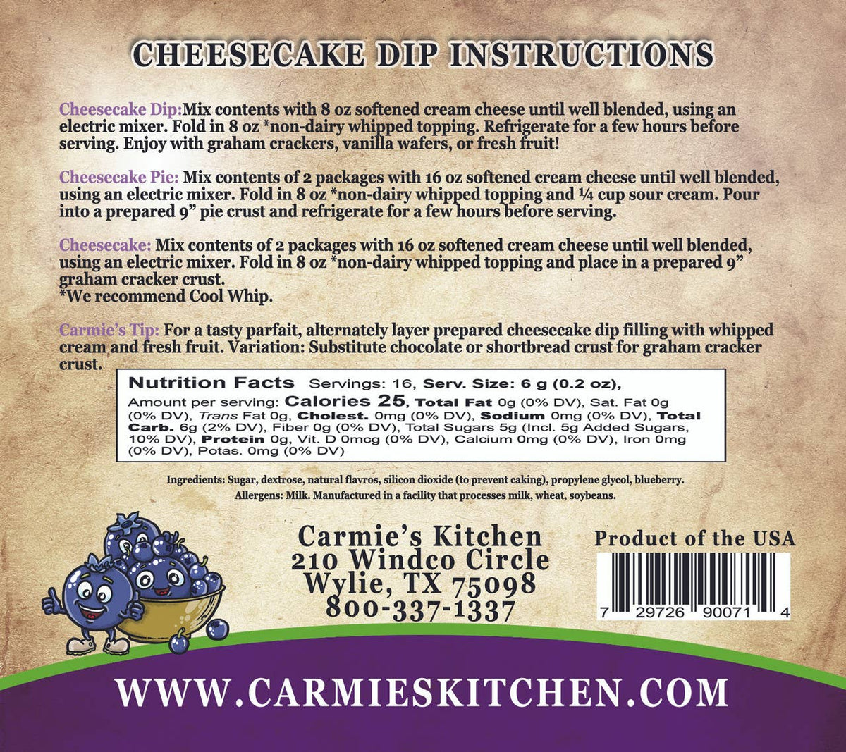 Wild Blueberry Cheesecake Dip Mix