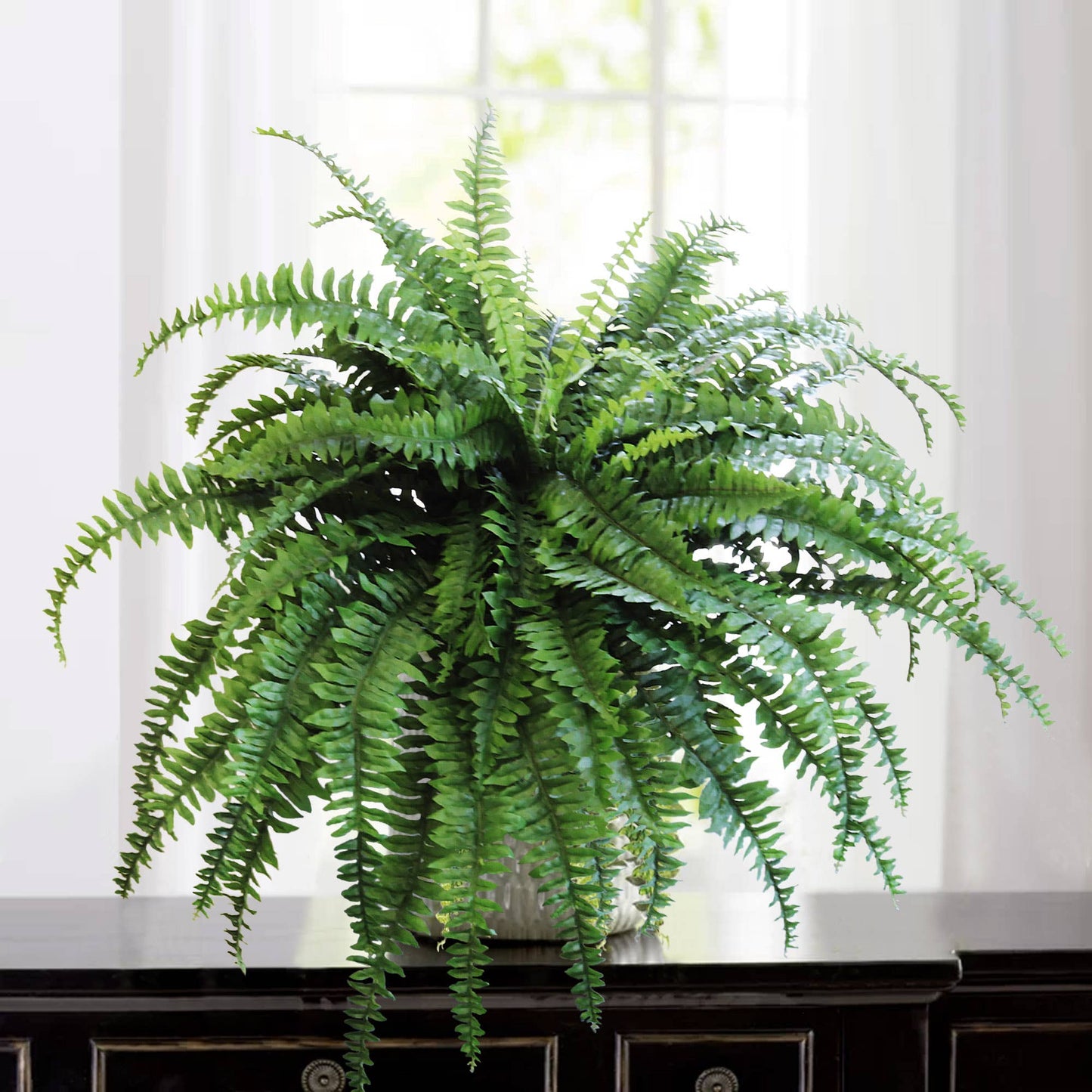 Boston Fern Plant With 88 Realistic Silk Fronds, 48" Wide