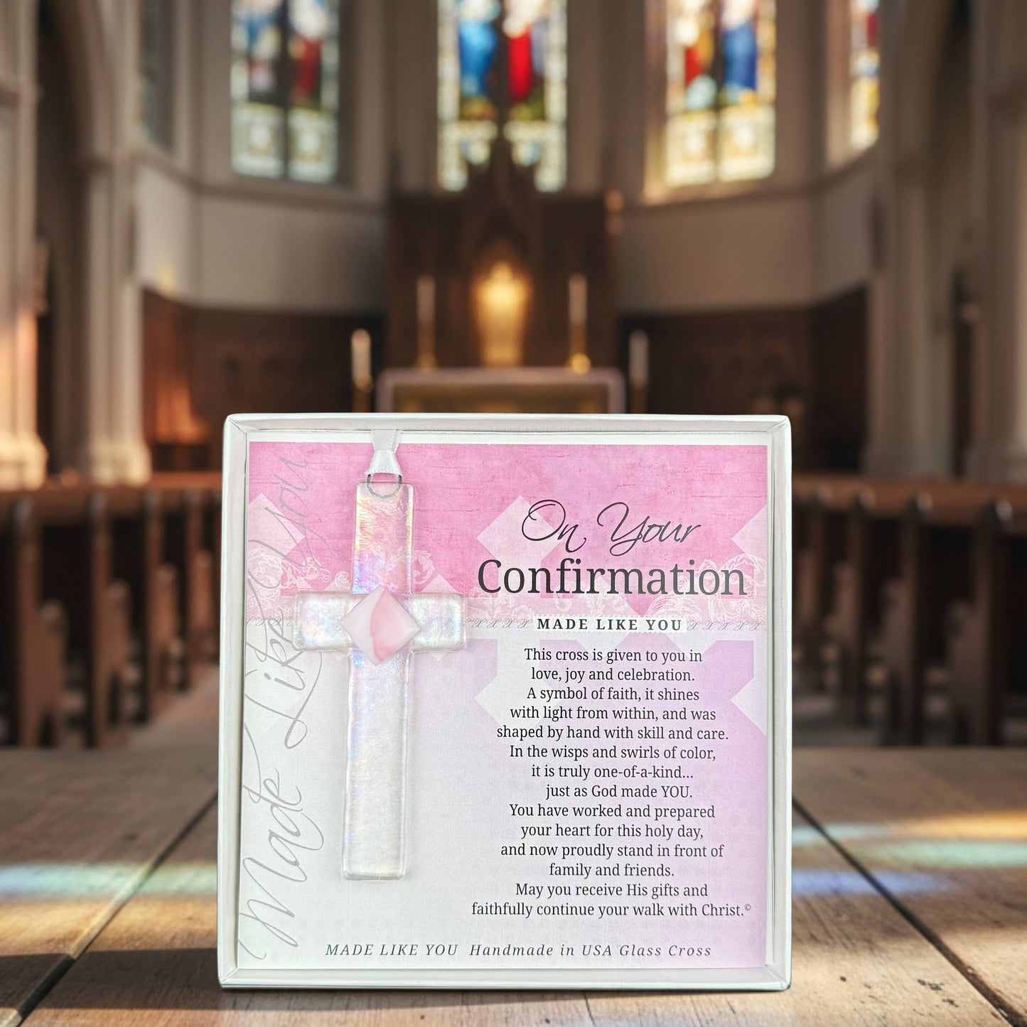 Confirmation Gift Cross For Girl: USA Handmade Glass 4406PL