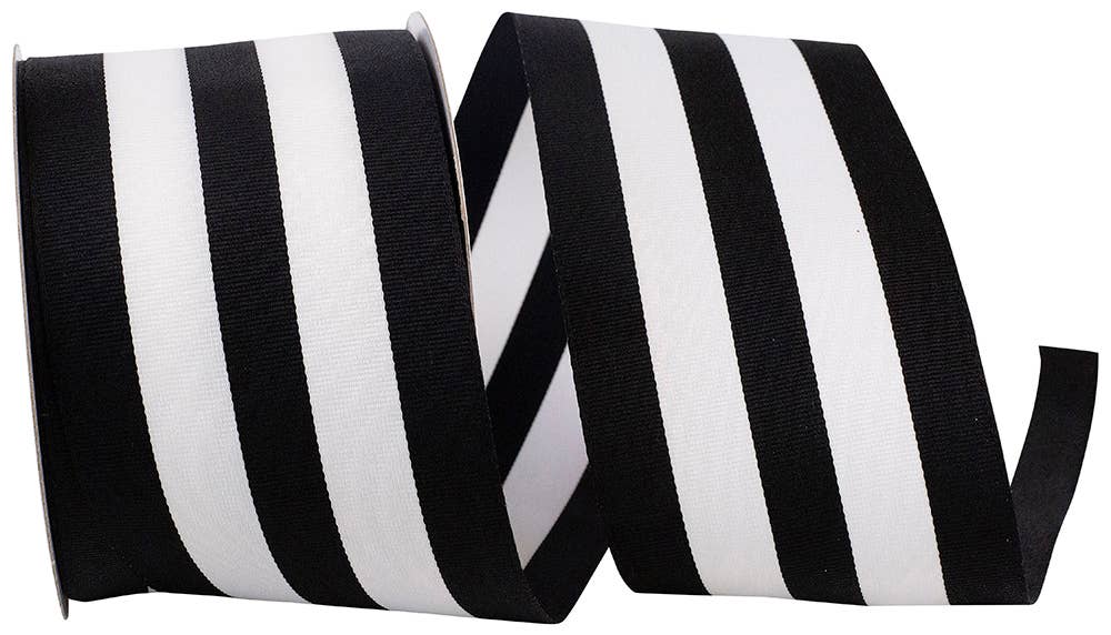 Grosgrain Jumbo Stripe Woven Wired Edge, Black, 2-1/2 In