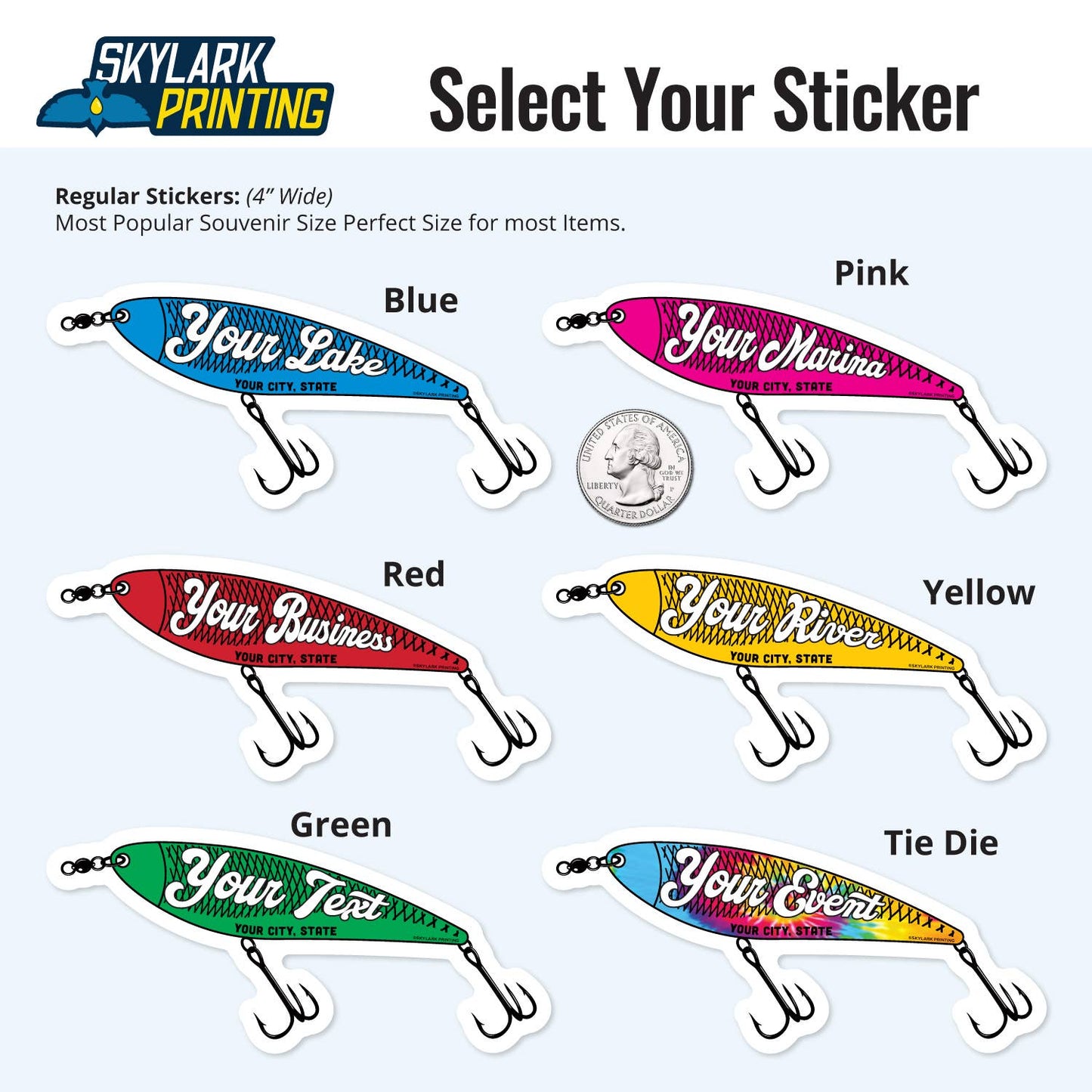 Fishing Lure Souvenir Sticker with Your City, Beach or State