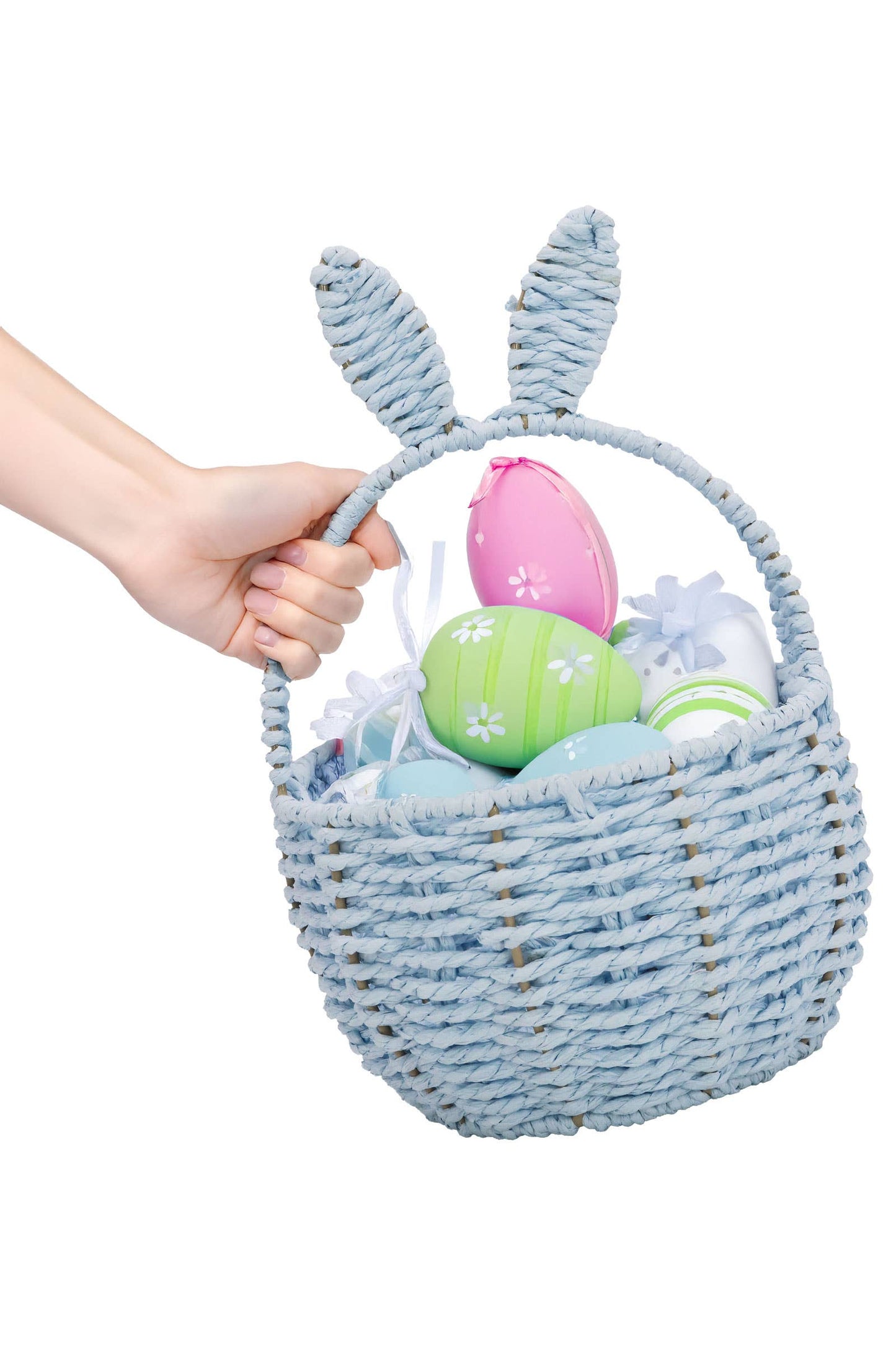 Pastel Bunny Ear Straw Woven Easter Basket
