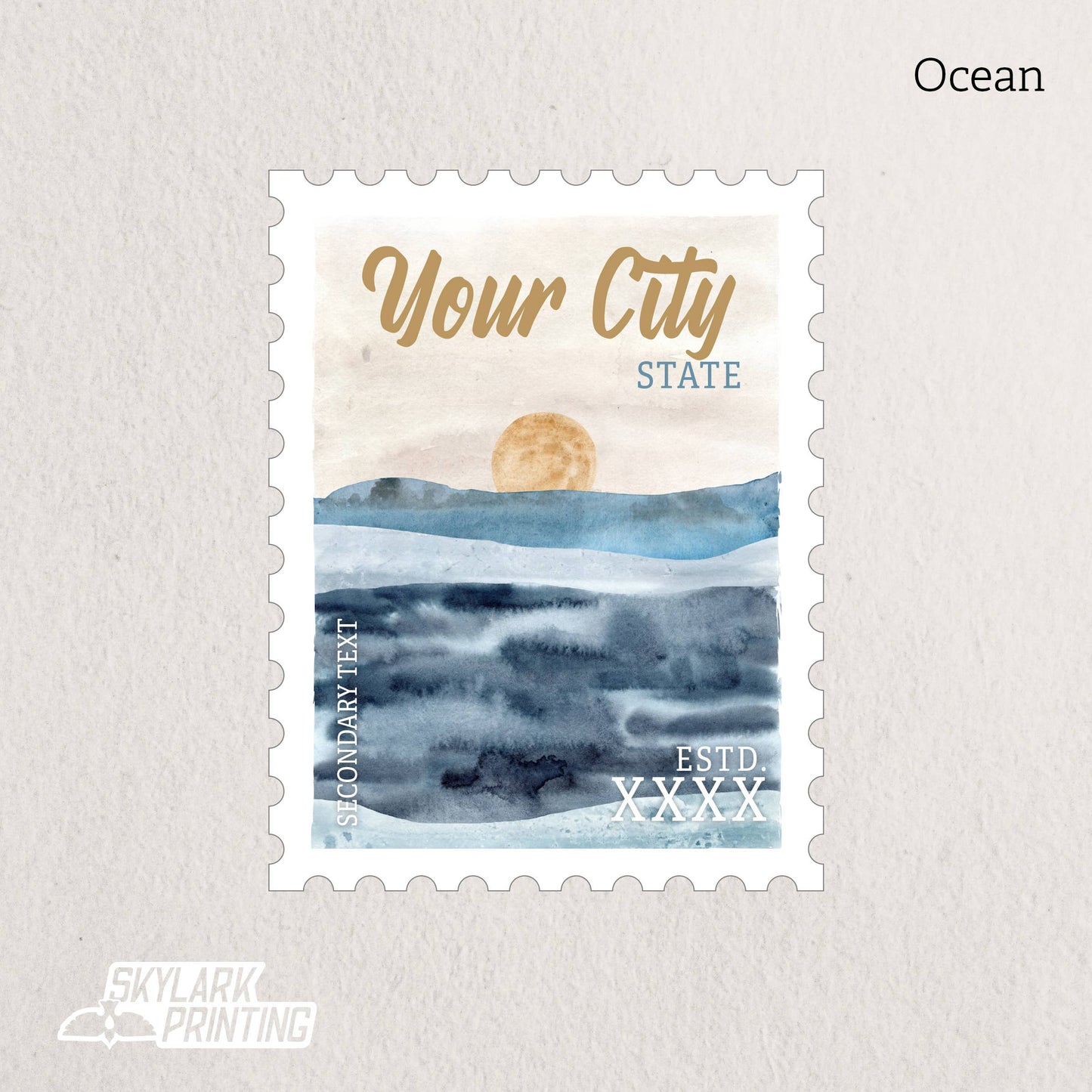 Custom Postage Stamp Souvenir Sticker with Your City, State