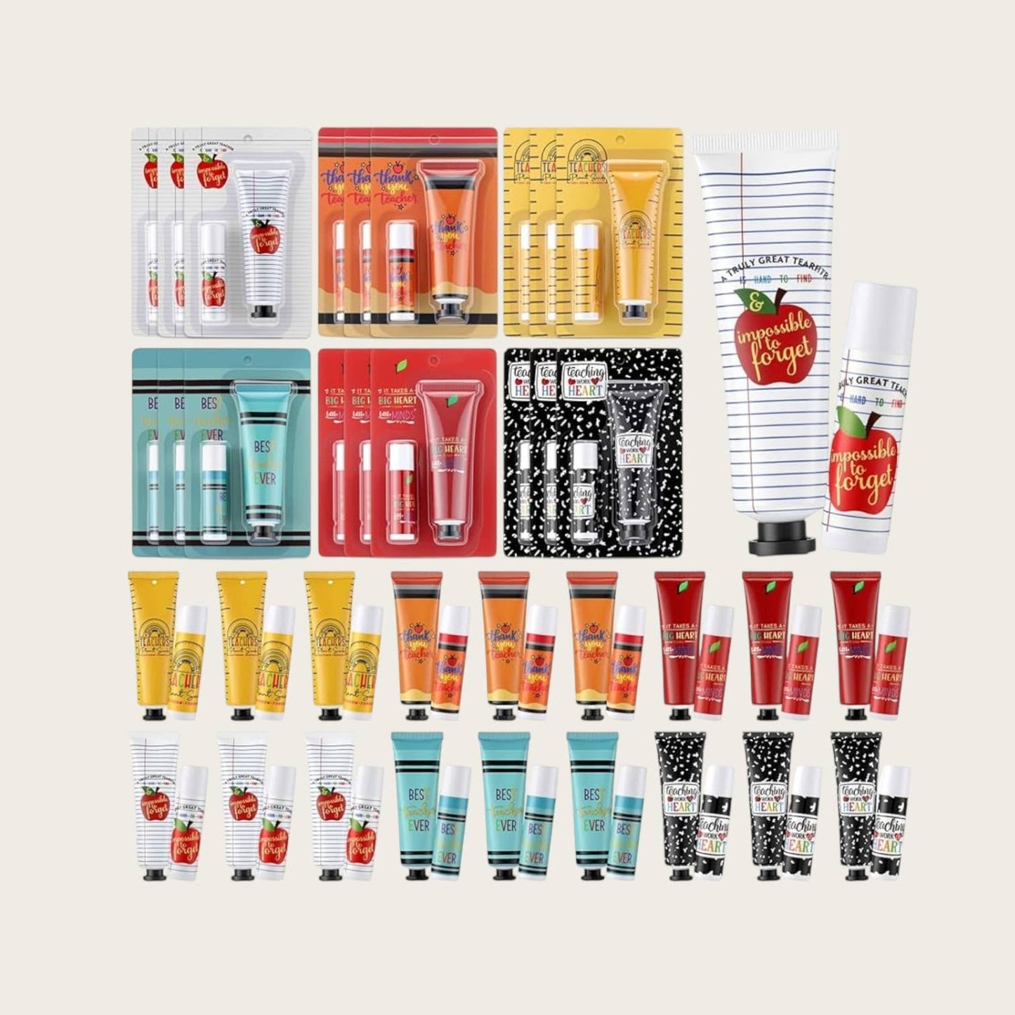 Teacher theme hand cream and lip balm set