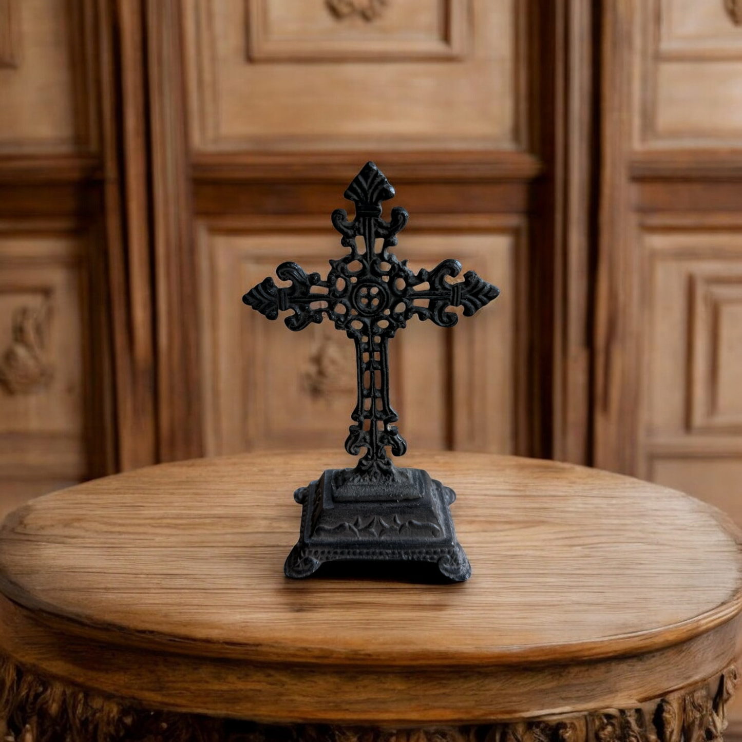 Cast Iron Fleur-de-Lis Design Table Cross/Pedestal Base